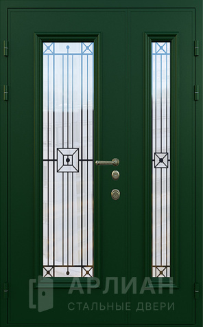 Фото №2 «Двустворчатая входная дверь в частный дом со стеклом и решеткой №18»